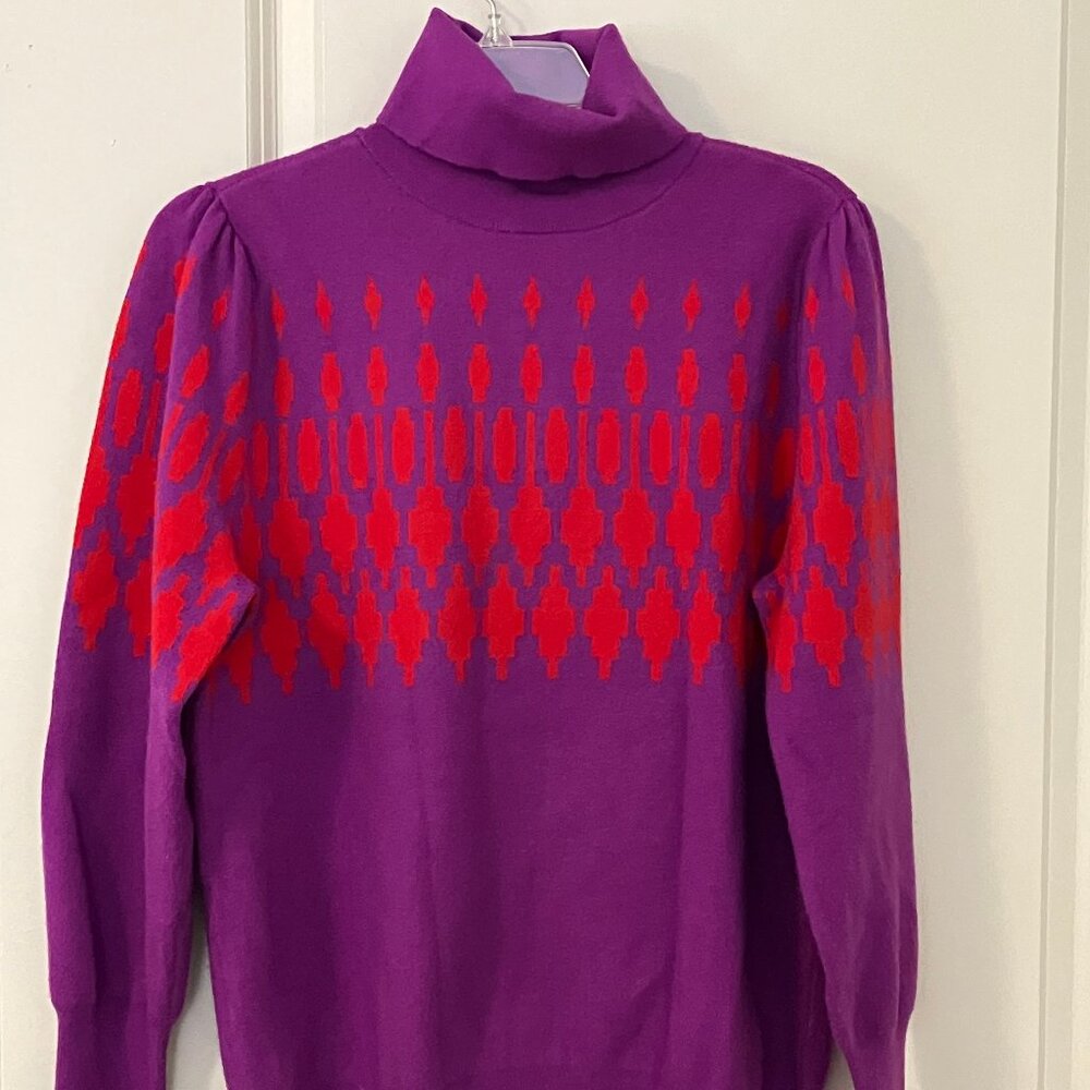 Ann Taylor Purple and Red Balloon-Sleeve Turtleneck Sweater